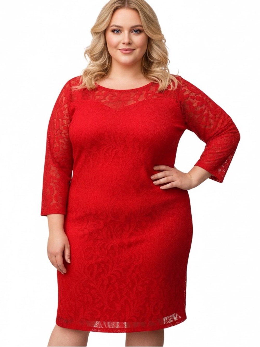 Jessica London 30W Beautiful Red Lace Overlay Keyhole Neck Dress Plus ❤NWOT❤